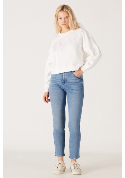 Wrangler Yüksek Bel Dar Paça Esnek Mavi Kadın Mom Jean Denim Kot Pantolon W246016404 Açık Mavi