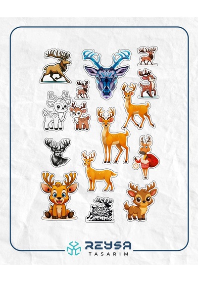 Geyik Sticker Set A5 Sevimli Geyik Telefon, Tablet, Defter Ve Laptop Sticker Seti Folyo Baskı