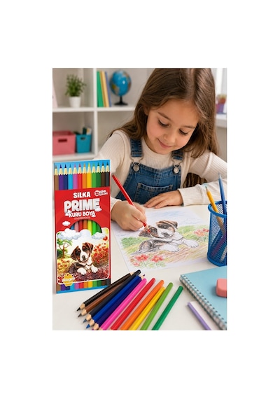 12 Li Kuru Boya Kalemi Karton Kutu 1 Paket Silka 12 Renk Kuruboya Tam Boy Canlı Renkli Boya Kalem Okul Öğrenci Çok Renkli