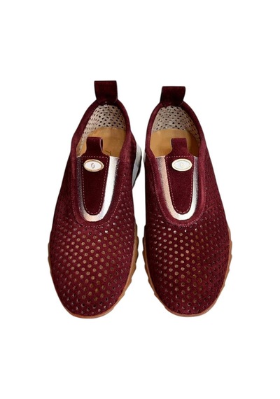 Bordo Hakiki Deri Süet Delikli Comfort Taban Spor Ayakkabı Bordo