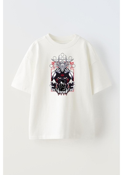 Thewert Unisex Megumi Fushiguro Mahoraga Tasarım Baskılı Pamuk Beyaz Oversize T-shirt