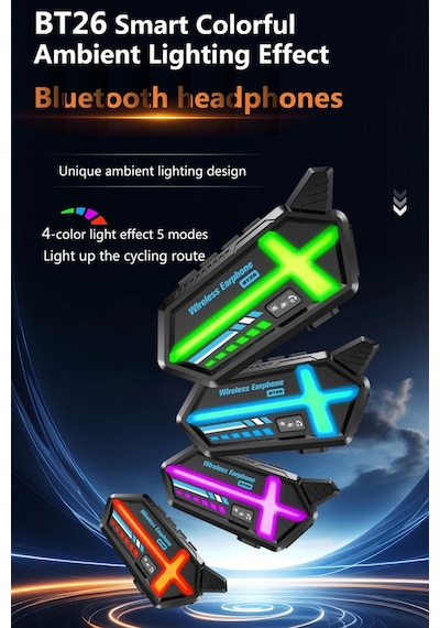 Bt26 Motosiklet Kask Kulaklık Bluetooth Rgb Işıklı 2 Eşleşme Özellikli 1000 Mah Intercom