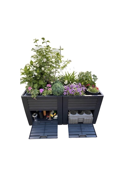 ProGarden Çift Dolaplı Plastik Çiçeklik Antrasit 150*76*78cm