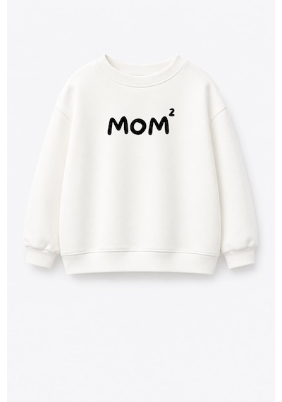Monila Unisex Çocuk Anne Baskılı 3 İplik Kumaş Pamuklu Sweatshirt Ekru/siyah