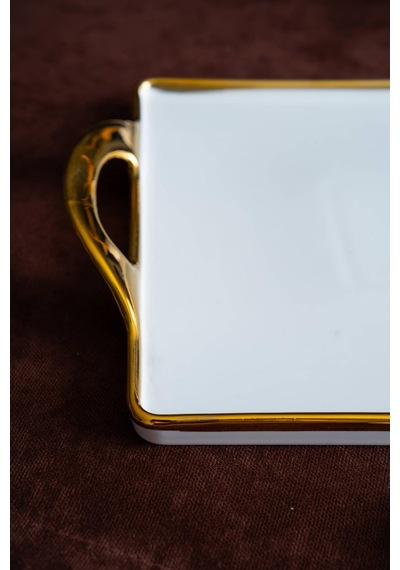 Acar Arven Dikdörtgen Gold Sunum Tepsi - 41 Cm Beyaz