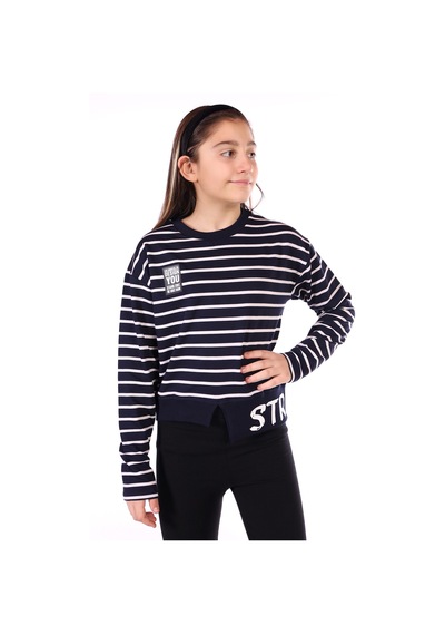 Toontoy Kız Çocuk Çizgili Striped Baskılı Sweatshirt Lacivert Toontoy Kız Çocuk Çizgili Striped Baskılı Sweatshirt Lacivert