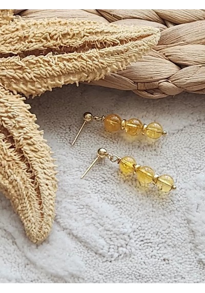 Sitrin Taşı Çelik Top Küpe Sarı