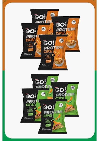 Go Ahead Protein Cipsi - Taco Aromalı Ve Yer Fıstıklı Dörder Adet - %20 Protein - 55 Gram - 8 Adet