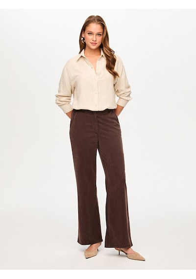Faik Sönmez Straight Fit Liyoselli Parça Boya Pantolon S26pnt011 Us26pnt01130 Kahve