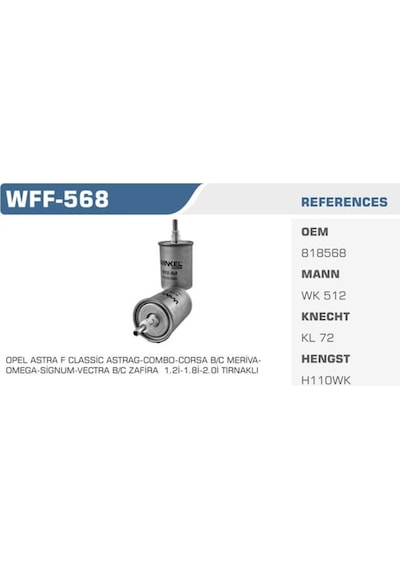 WINKEL WFF-568 Benzin Filtresi Marea Brava Bravo / Astra G Vectra B C Corsa B C Combo / Golf Polo III 94- Yakıt Filtresi 37881844