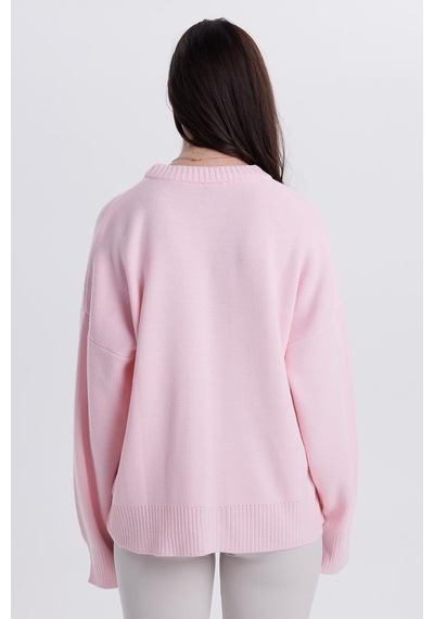 Tudors Kadın Oversize Geniş Kesim Bisiklet Yaka Pembe Kazak-41723 Pembe