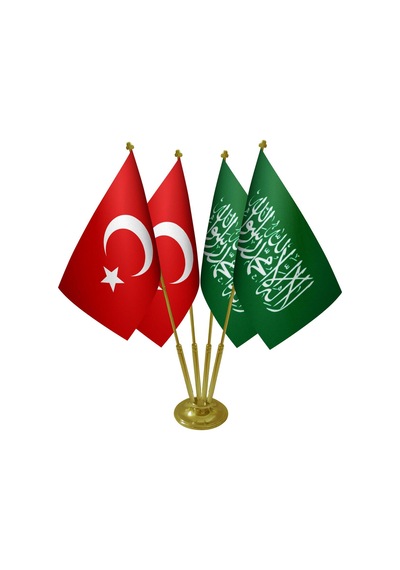 Masa Üstü Yeşil Kelimei Tevhid Sancağı Türk Bayrağı Dörtlü Pirinç