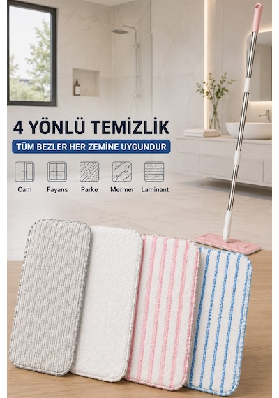 8'li Mikrofiber Mop Yedek Bezi Vipset Pro Junior Uyumlu Yedek Temizlik Bezi Vp-611