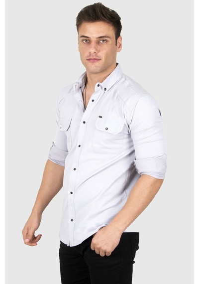 Deepsea Erkek Gri Fitilli Çıtçıtlı Kot Gömlek 300421 Gri