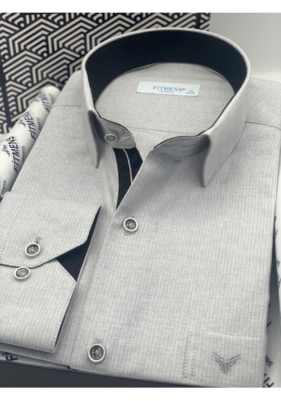 Klasik Uzun Kol Keten Cotton Hediye Kutulu Erkek Gömlek Fs-001261 - Açık Gri-2518