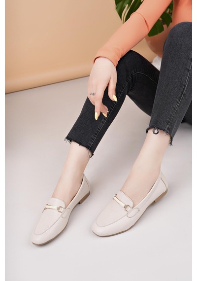 Nesilshoes Eliz 24205 Bej Hakiki Soft Deri Günlük Kadın Ayakkabı