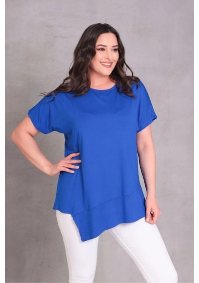 Aytemas Eteği Asimetrik Basic Bluz Mavi