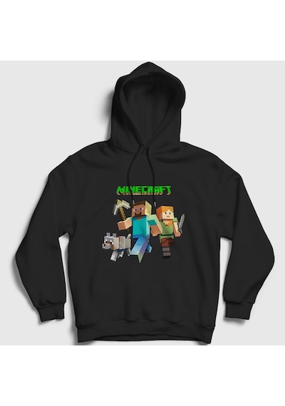 Presmono Unisex Miners Minecraft Kapüşonlu Sweatshirt Siyah