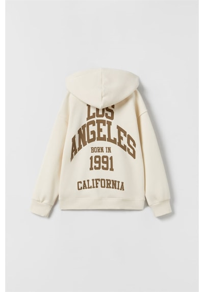 Unisex Fermuarlı Kapşonlu Pamuk Hırka Sweat Krem