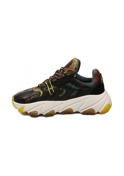 Ash Extreme Siyah Yeşil Yilan Desenlı Deri Yüksek Tabanlı Kadın Sneaker Siyah