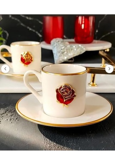 Regna Home Fine Living Love Roses 4 Parça 2 Kişilik Yaldızlı Porselen Kahve Fincan Takımı Diğer