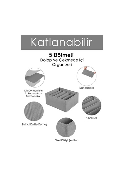 Tr 5 Bölmeli Çekmece İçi Düzenleyici, Dolap Çamaşır Düzenleyici, Saklama Kutusu Organizer Diğer