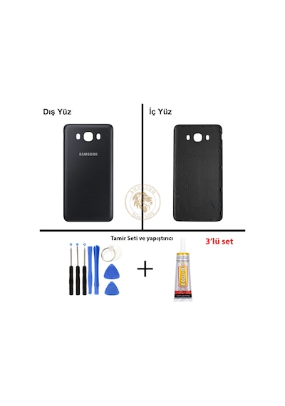 Samsung Galaxy J7 2016 J710 Siyah Renk Arka Kapak + Tamir Seti + B7000 Yapıştırıcı Arka Cam Batarya Kapağı Pil Kapağı Lazer Kesim Back Cover Galaxy J7 2016 Uyumlu 15822401
