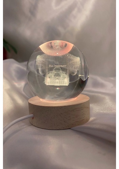 Sultan Ahmet 3d Led Işık Gecelambası Cam Küre Çok Renk Günışığı Ahşap Sultanahmet Cami Gece Lambası 6 Cm