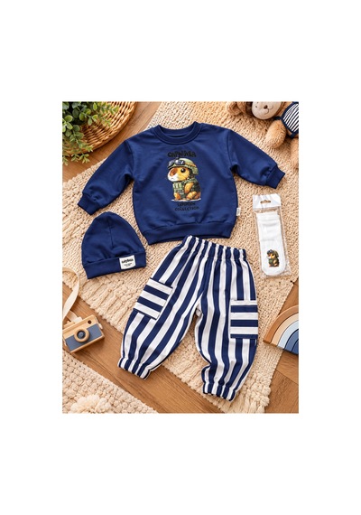 Uğur Bebe Erkek Bebek 4 Parça Kapibara Baskılı Takım Seti Sweatshirt, Çizgili Eşofman Pantolon, Şapka, Çorap Lacivert Renk Lacivert Lacivert Uğur Bebe Erkek Bebek 4 Parça Kapibara Baskılı Takım Seti Sweatshirt, Çizgili Eşofman Pantolon, Şapka, Çorap Lacivert Renk Lacivert Lacivert