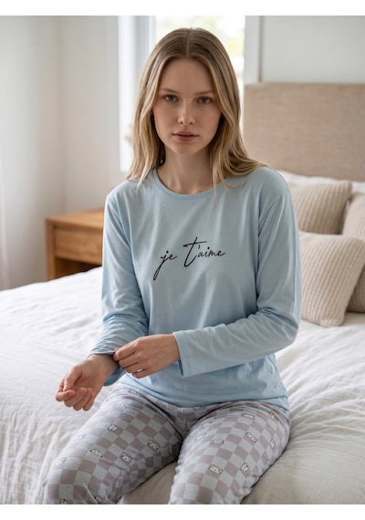 Pijamoni Milan Uzunkol Pijama Takım 7600 Buz Mavi