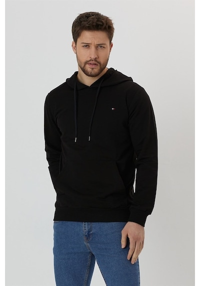 Mmetalic Erkek Siyah Kapüşonlu Nakış Detaylı Sweatshirt