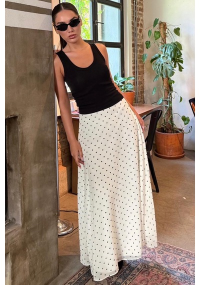 Madmext Sarı Minimal Puantiye Desen Şifon Astarlı Etek Mg2821