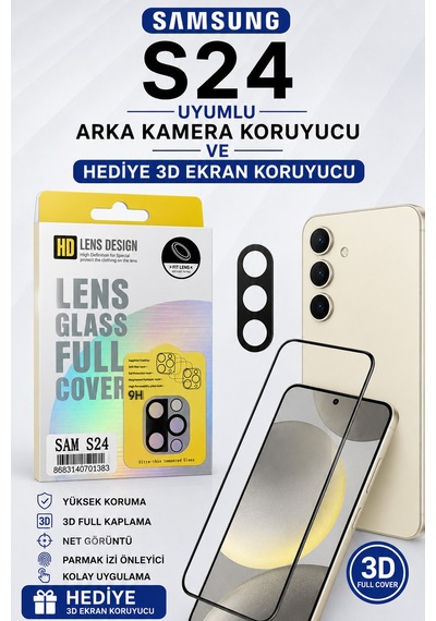Samsung S24 Uyumlu Arka Kamera Koruyucu+ Full Ekran Koruyucu Si Yah