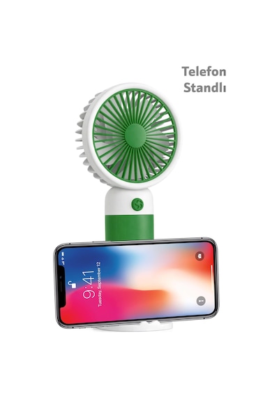 Standlı 3 Mod Şarjlı El Fanı 5 Kademe Seyahat Masaüstü Vantilatör Taşınabilir Mini Fan Yeşil F139