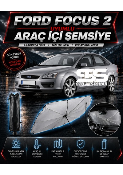 Ford Focus 2 Araç Ön Cam Güneşliği Katlanabilir Şemsiye Oto Güneşlik Uv Korumalı Gölgelik Araba Oto Şemsiyesi