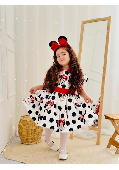 H L Y Karol Tasarım Beyaz Mickey Mouse Vintage Kız Bebek Elbise,doğum Günü Elbise,fotoğraf Çekim Elbise,0-12 Yaş Uygun Beyaz