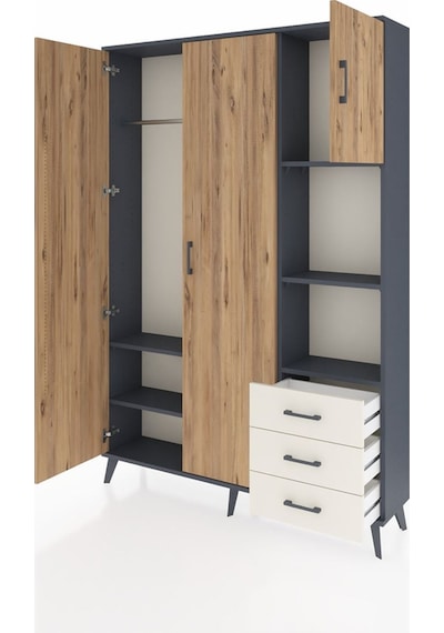 Arges Dolap 5 Raflı 3 Çekmeceli Tek Askılı 132x30x195 Antrasi... Antrasit