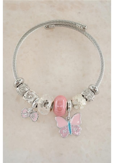 Kadın 316 L Çelik Karışık Figürlü Charm Bileklik Tkr001-5344 Gümüş