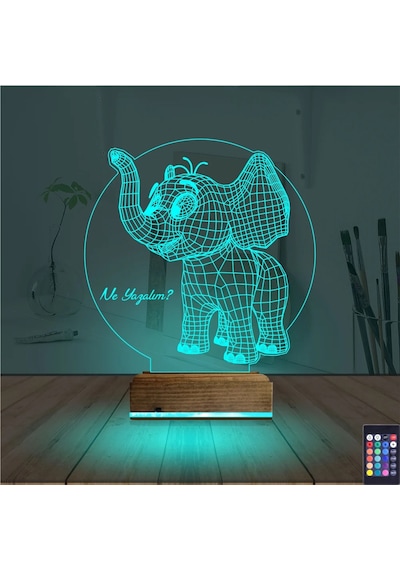 Luvivia Fil Çocuk Odası Hediye Kişiye Özel 3d Lamba - Masa Gece Lambası Şeffaf