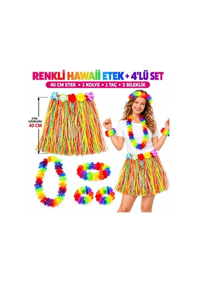 Ren.ga.renk Renkli Hawaii Etek 40 Cm Ve 4 Lü Hawaii Seti Rengaren Diğer