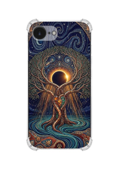 Printify Apple iPhone 16e İle Uyumlu Simya Serisi Kozmik Denge Tasarımlı Uv Baskılı Köşe Korumalı Antişok Kılıf Şeffaf