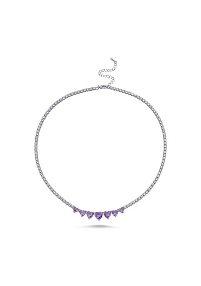 Merano Design Seven Heart Kolye Mor Gümüş