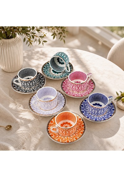 6 Kişilik Porselen Marrakesh Kahve Fincanı 90 Ml-7505 Çok Renkli