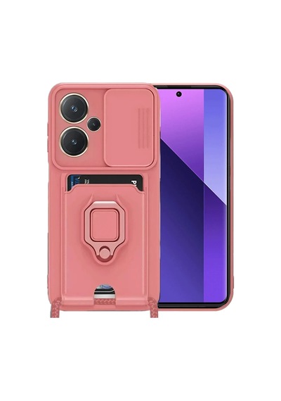 Xiaomi Redmi Note 13 Pro Plus Uyumlu Kılıf Zuma Kartvizitli Yüzüklü Silikon - Pembe
