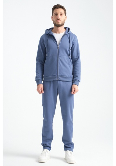 Shooter Sportswear Shooter Erkek Kışlık Eşofman Takımı Thermosoft Teknolojisi İçi Kuzu Görünümlü Regular Kalıp Minimal Logo Kapüşonlu İndigo