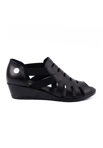 Mammamia D26ys-2855 Kadın Hakiki Deri Dolgu Taban Comfort Sandalet Siyah