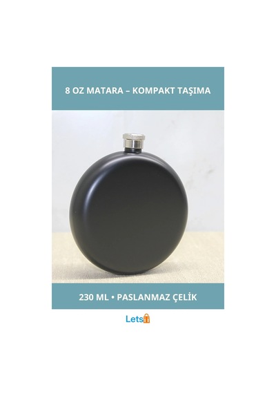 Siyah Paslanmaz Çelik Yuvarlak Matara 8 Oz Seyahat İçin Çok Renkli