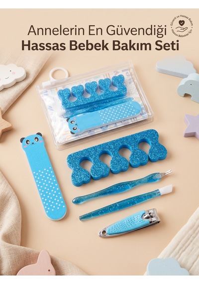 Bebek & Çocuk Tırnak Bakım Seti - Tırnak Makası, Törpü, Ayak Parmak Ayırıcı Ve Şeffaf Çantalı Manikür Seti Mavi
