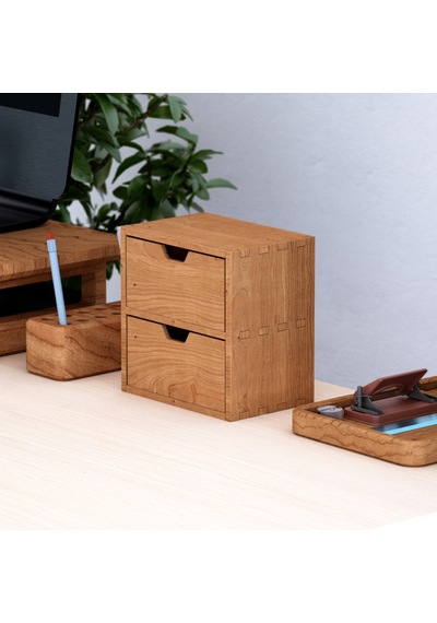 Desna İki Katlı İki Çekmeceli Mini Dolap - Kiraz 18 Cm Uzunluk X 12.1 Cm Derinlik X 18.4 Cm Woodsaka Doğal Ahşap