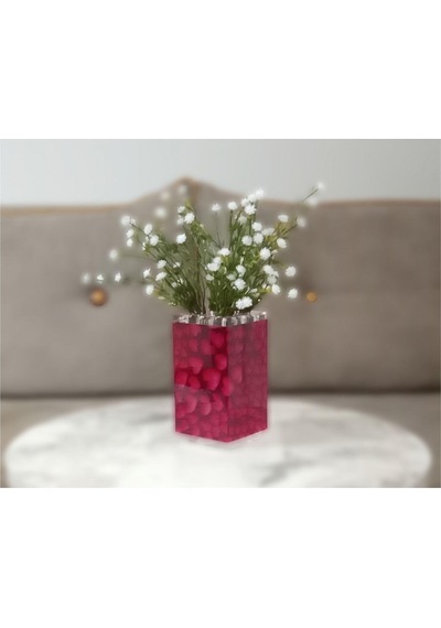 Vazoda Çiçek Dekoratif Beyaz Yapay Çiçek Vazo Dahil Kalpli 7 x 7 x 17 CM